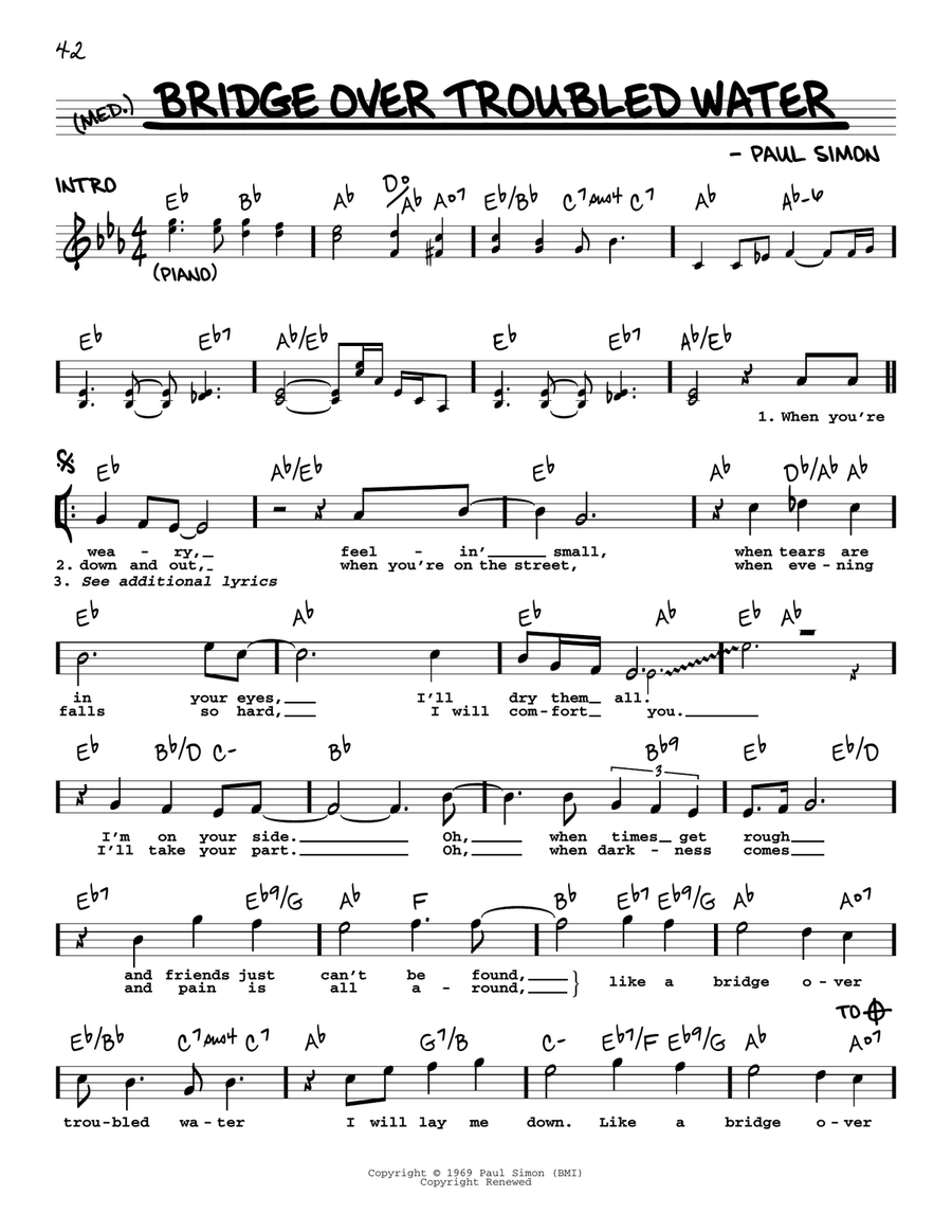 Bridge Over Troubled Water By Simon And Garfunkel Piano Voice Digital Sheet Music Sheet Music Plus