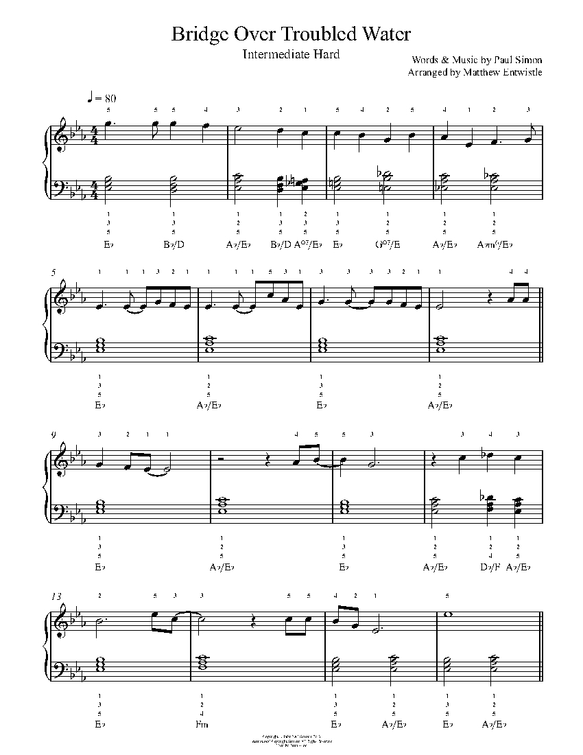 Bridge Over Troubled Water By Simon Garfunkel Sheet Music Lesson Intermediate Level