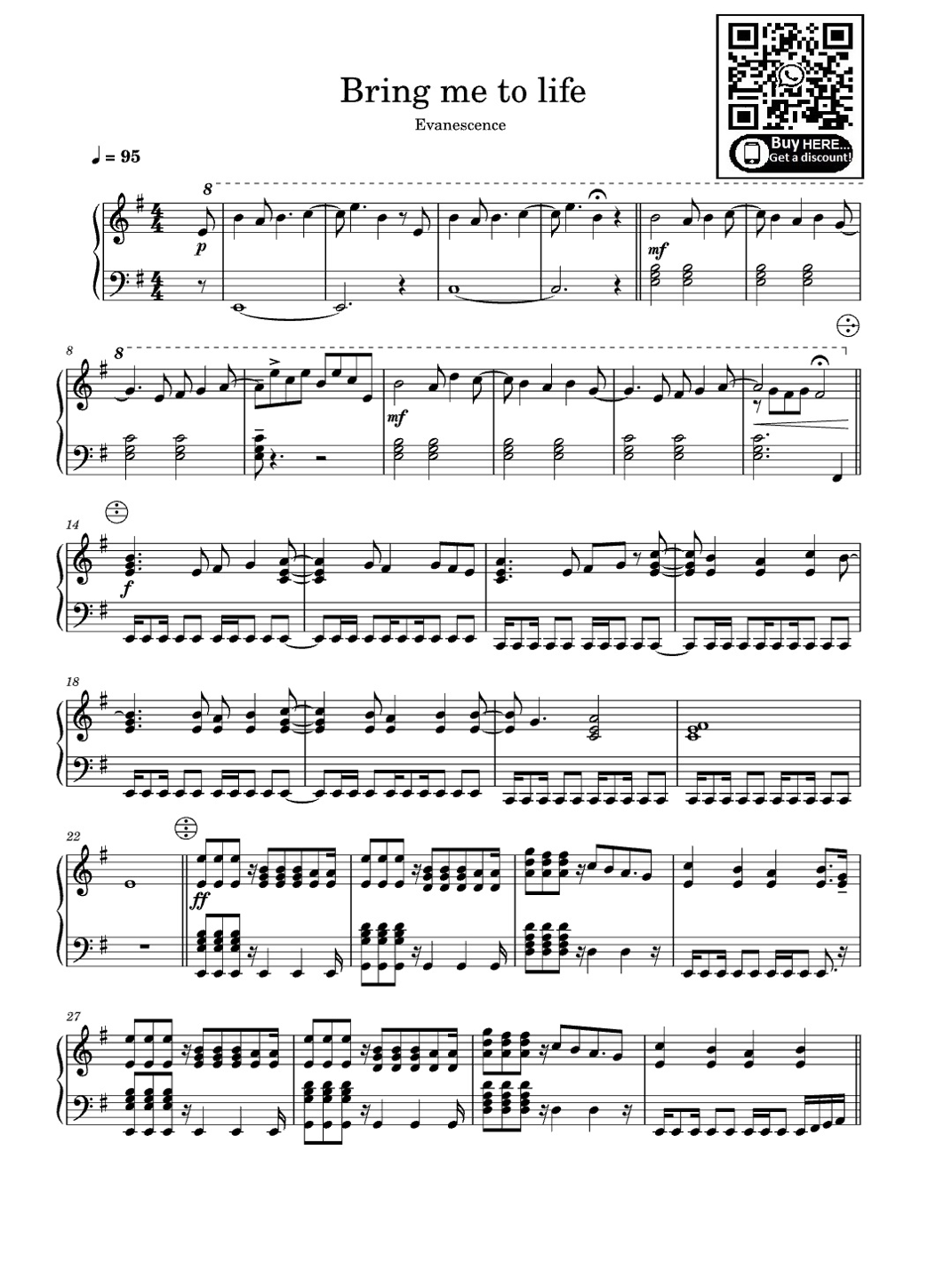 Bring Me To Life arr Eduardo By Evanescence Sheet Music For Easy Piano At Sheet Music Direct Bring Me To Life arr Eduardo By Evanescence Sheet Music For Easy Piano At Sheet Music Direct