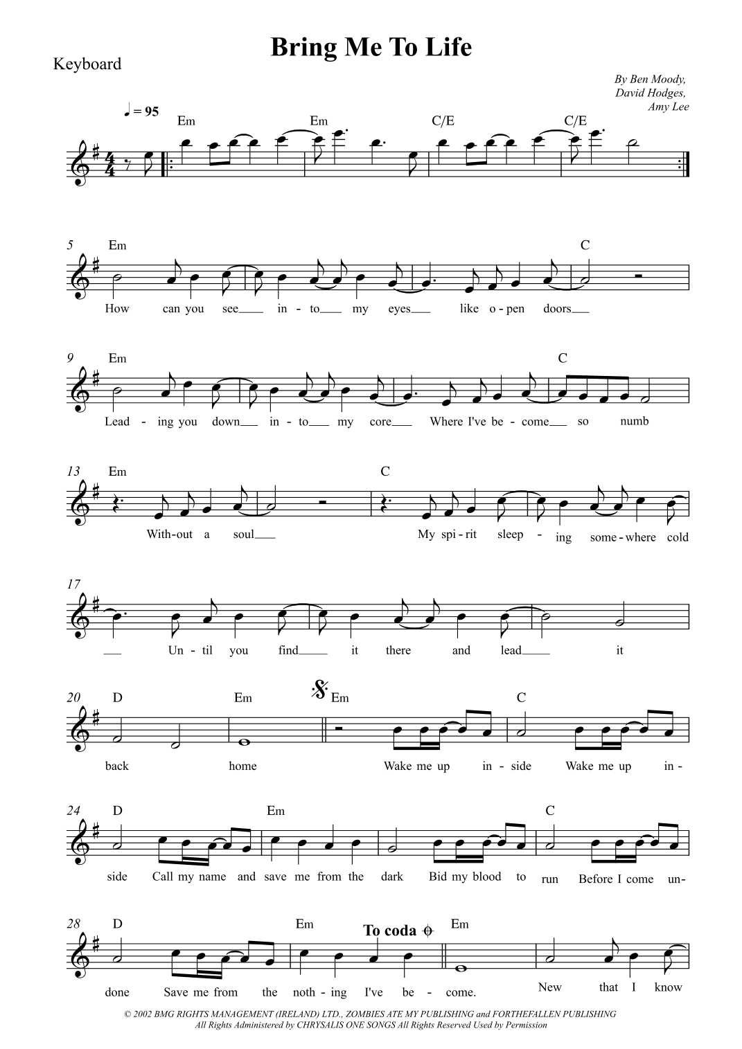 Bring Me To Life arr Wesley S SIlva By Evanescence Sheet Music For Piano Chords Lyrics At Sheet Music Direct Bring Me To Life arr Wesley S SIlva By Evanescence Sheet Music For Piano Chords Lyrics At Sheet Music Direct