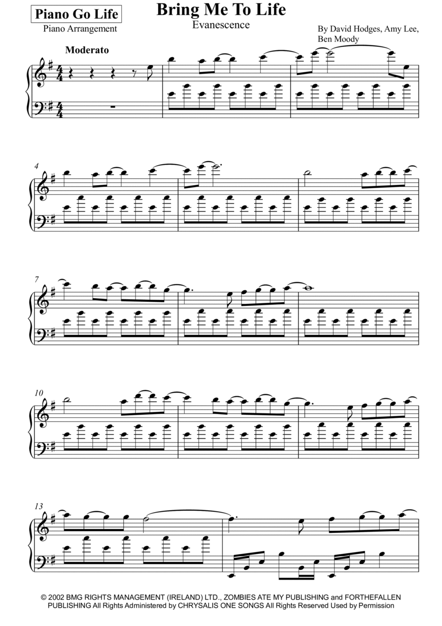 Bring Me To Life By Evanescence Piano Solo Digital Sheet Music Sheet Music Plus Bring Me To Life By Evanescence Piano Solo Digital Sheet Music Sheet Music Plus