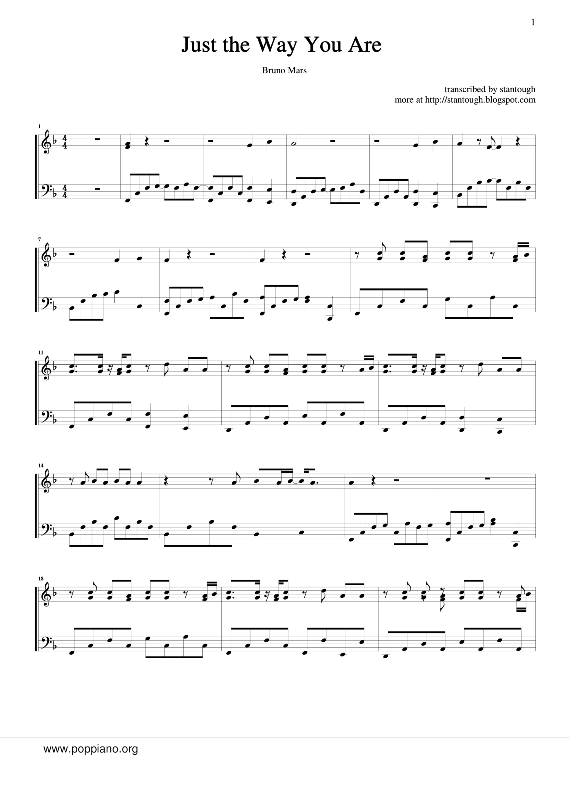 Bruno Mars Just The Way You Are Sheet Music Pdf Free Score Download Bruno Mars Just The Way You Are Sheet Music Pdf Free Score Download