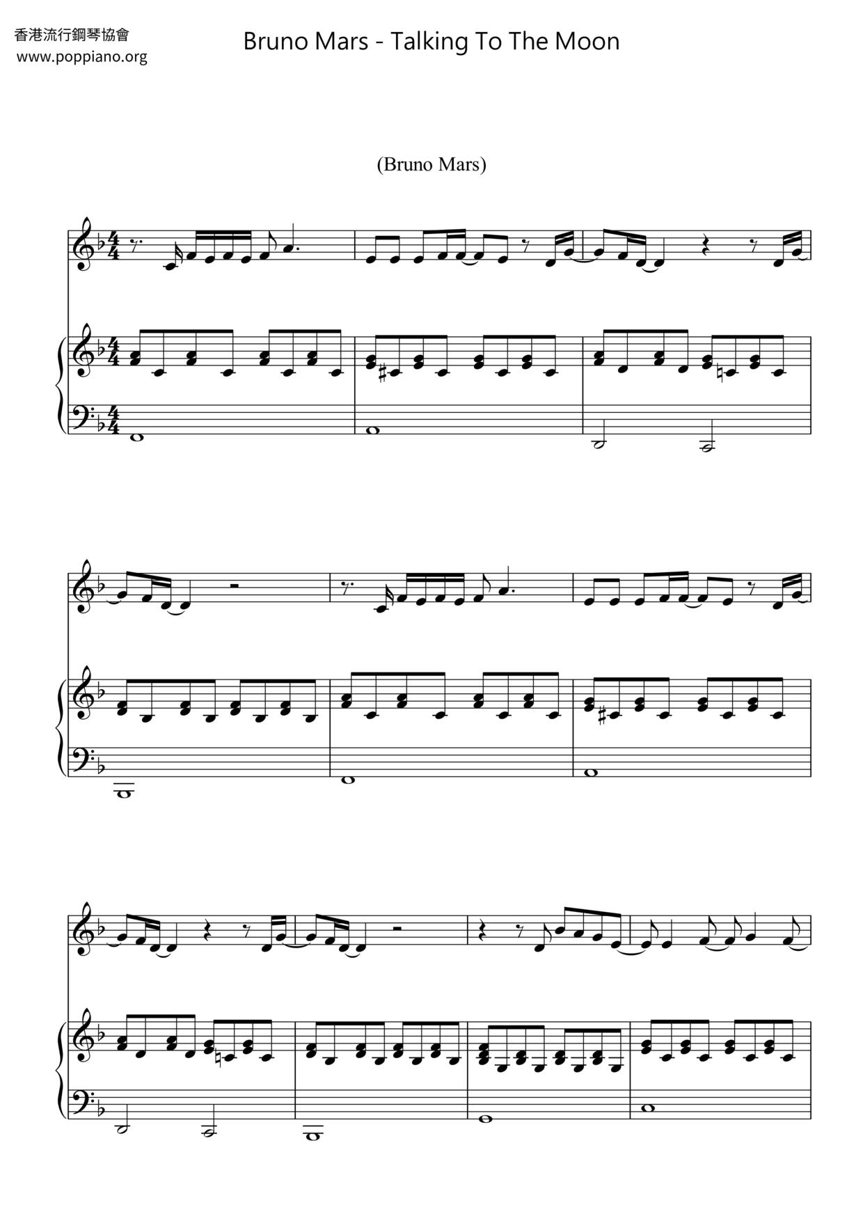  Bruno Mars Talking To The Moon Sheet Music Pdf Free Score Download 