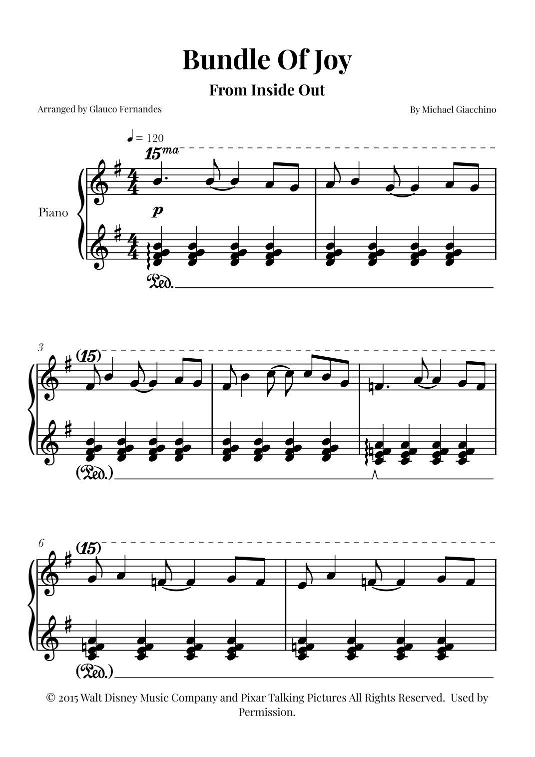 Bundle Of Joy arr Glauco Fernandes By Michael Giacchino Sheet Music For Easy Piano At Sheet Music Direct