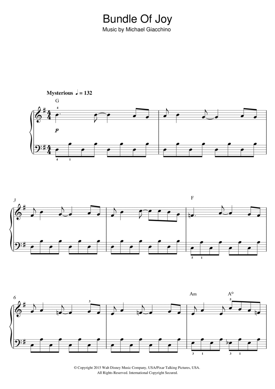 Bundle Of Joy From Inside Out By Michael Giacchino Easy Piano Digital Sheet Music Sheet Music Plus