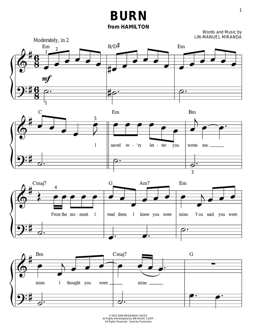 Burn from Hamilton By Lin Manuel Miranda Easy Piano Digital Sheet Music Sheet Music Plus Burn from Hamilton By Lin Manuel Miranda Easy Piano Digital Sheet Music Sheet Music Plus