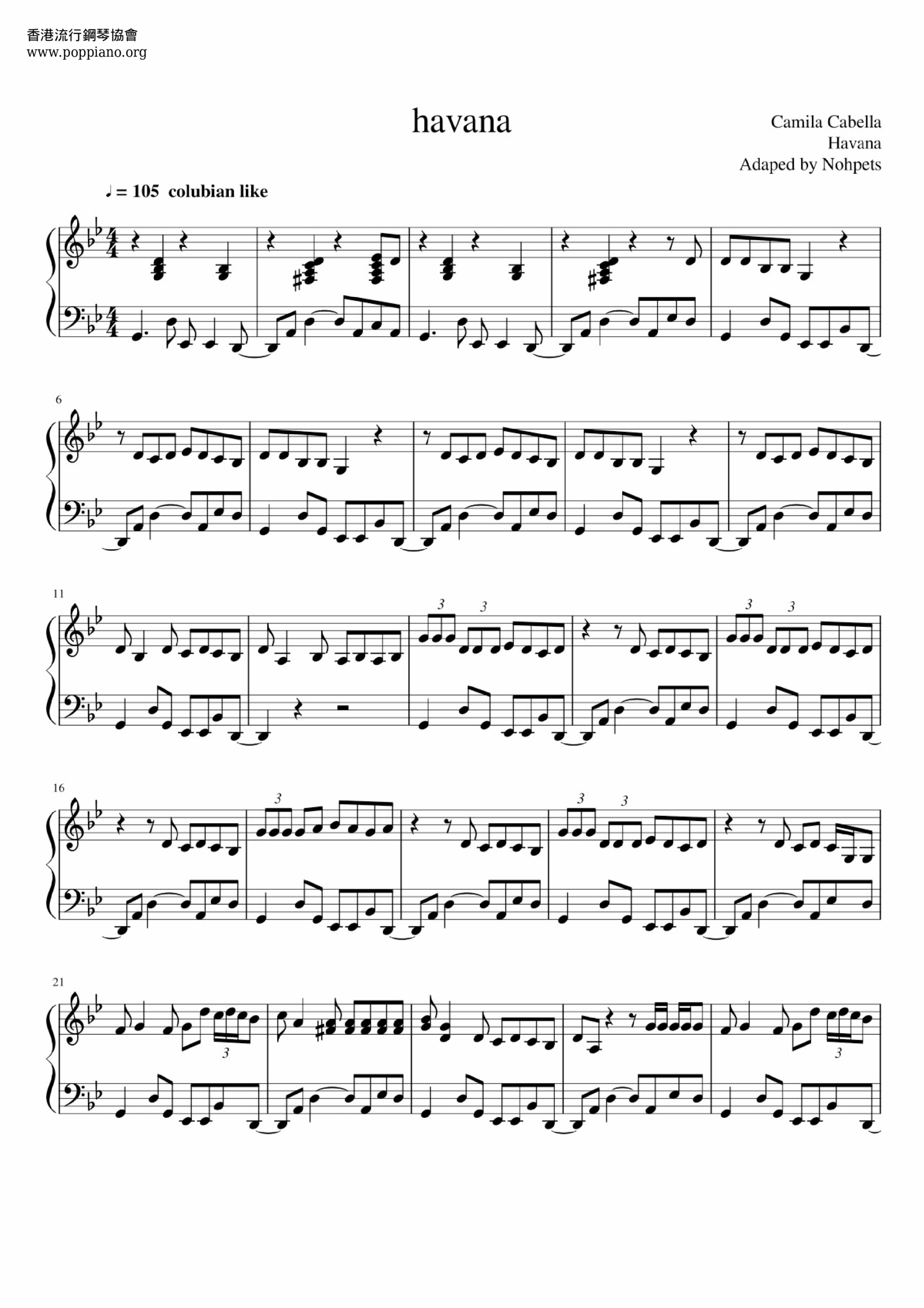 Camila Cabello Havana feat Young Thug Sheet Music Pdf Free Score Download Camila Cabello Havana feat Young Thug Sheet Music Pdf Free Score Download