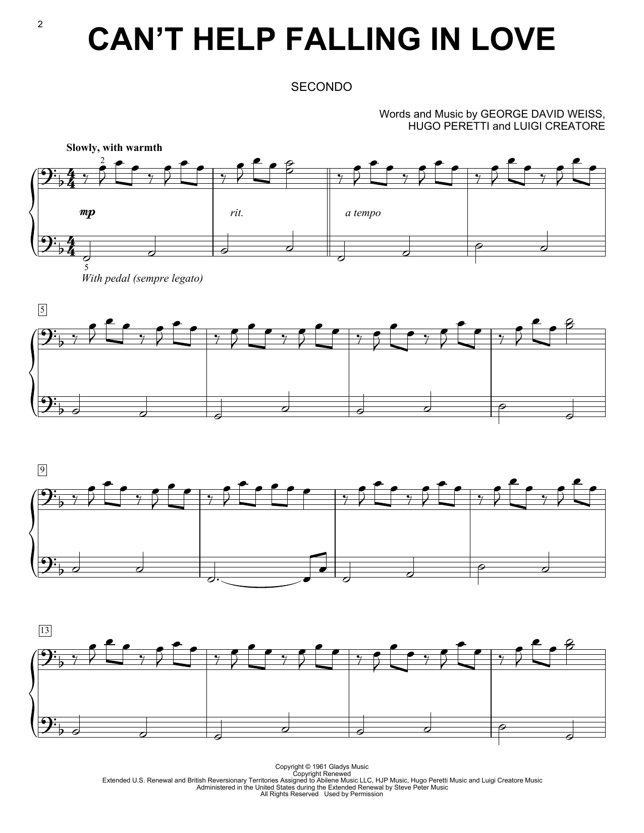 Can t Help Falling In Love By Elvis Presley Sheet Music For Piano Duet At Sheet Music Direct Can t Help Falling In Love By Elvis Presley Sheet Music For Piano Duet At Sheet Music Direct