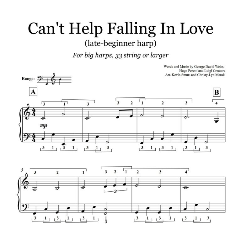 Can t Help Falling In Love Late Beginner Sheet Music Learning The Harp