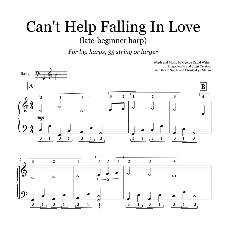 Can t Help Falling In Love Late Beginner Sheet Music Learning The Harp Can t Help Falling In Love Late Beginner Sheet Music Learning The Harp