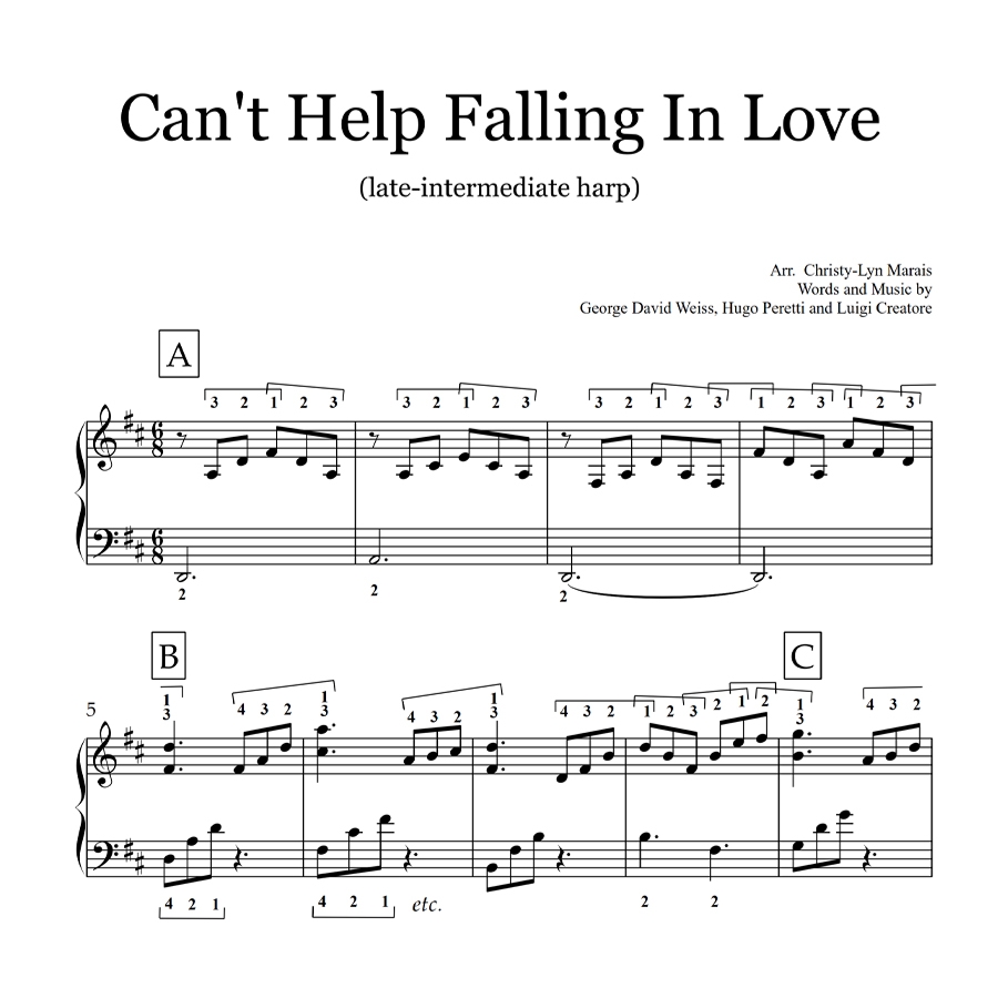 Can t Help Falling In Love Late Intermediate Sheet Music Learning The Harp Can t Help Falling In Love Late Intermediate Sheet Music Learning The Harp