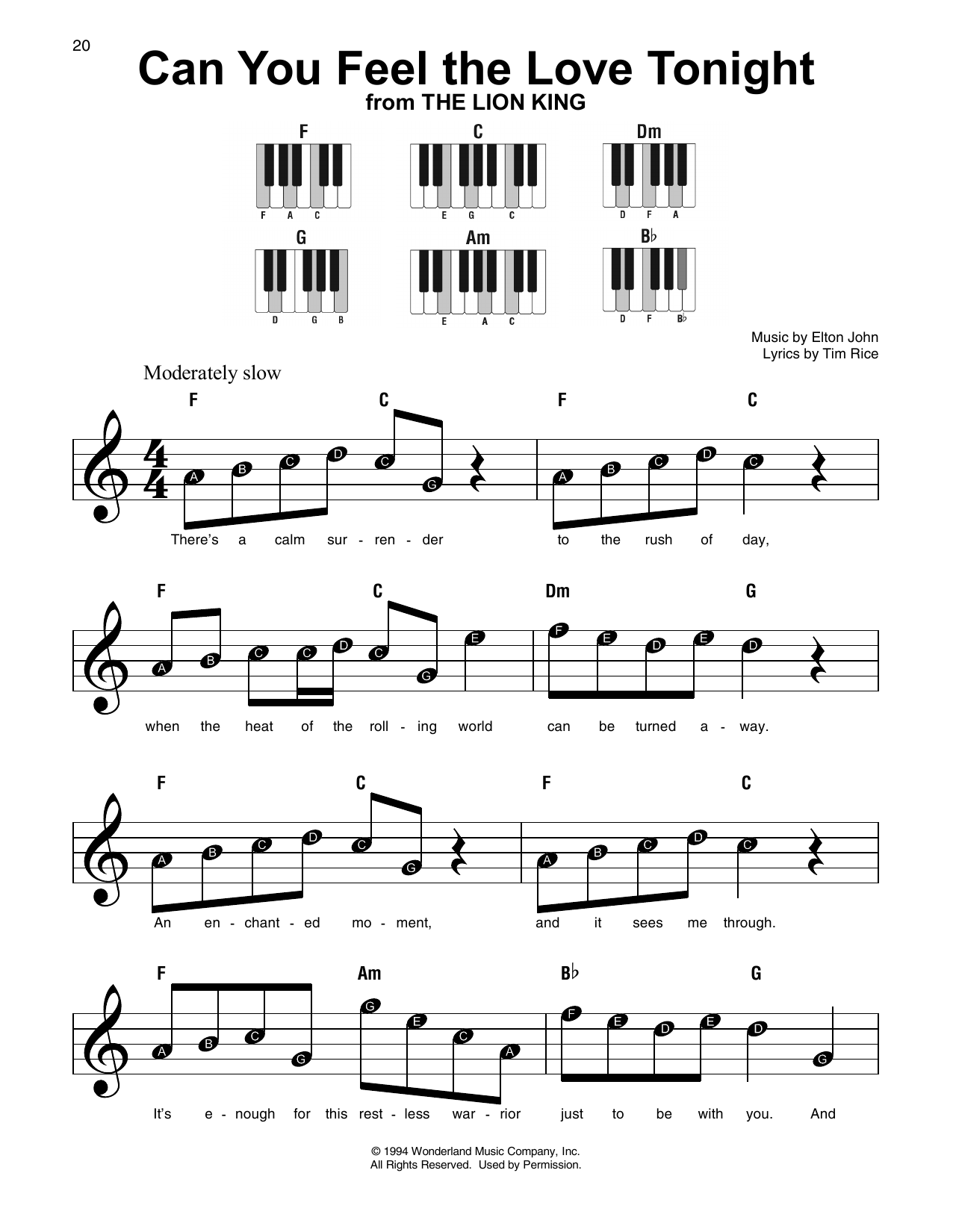 Can You Feel The Love Tonight from The Lion King By Elton John Sheet Music For Super Easy Piano At Sheet Music Direct