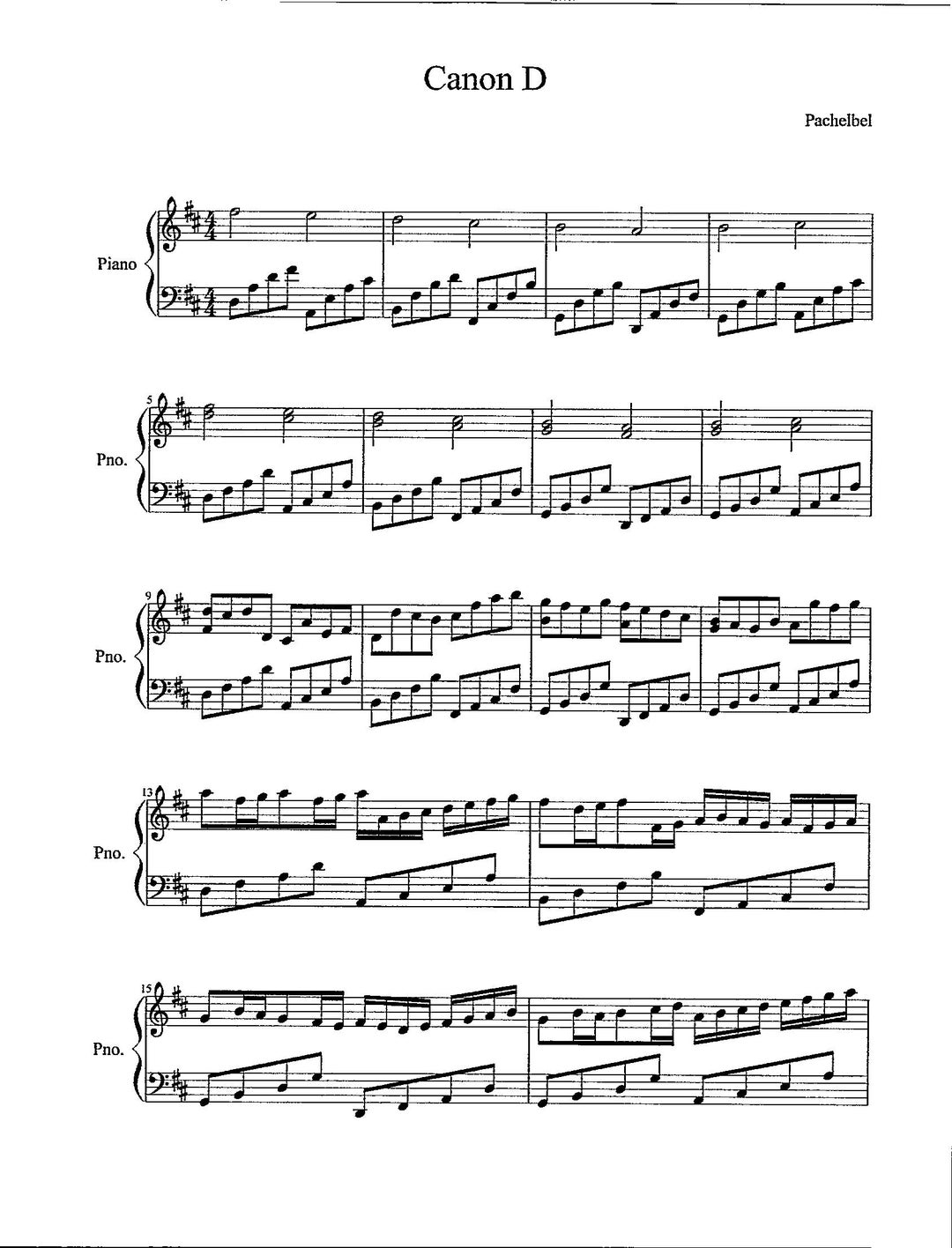 canon in d major piano sheet music canon in d major piano sheet music