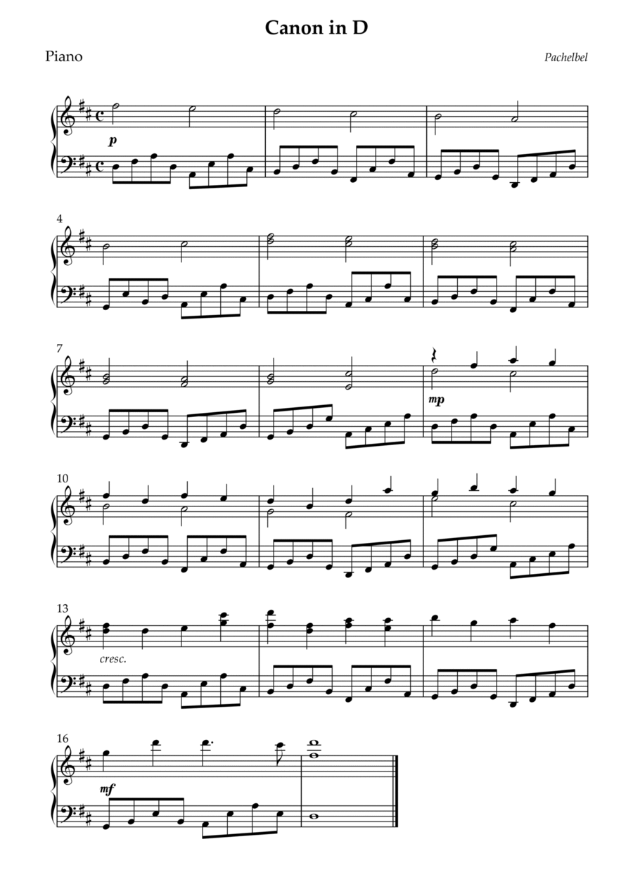 Canon In D Easy Piano By Johann Pachelbel Easy Piano Piano Solo Digital Sheet Music Sheet Music Plus