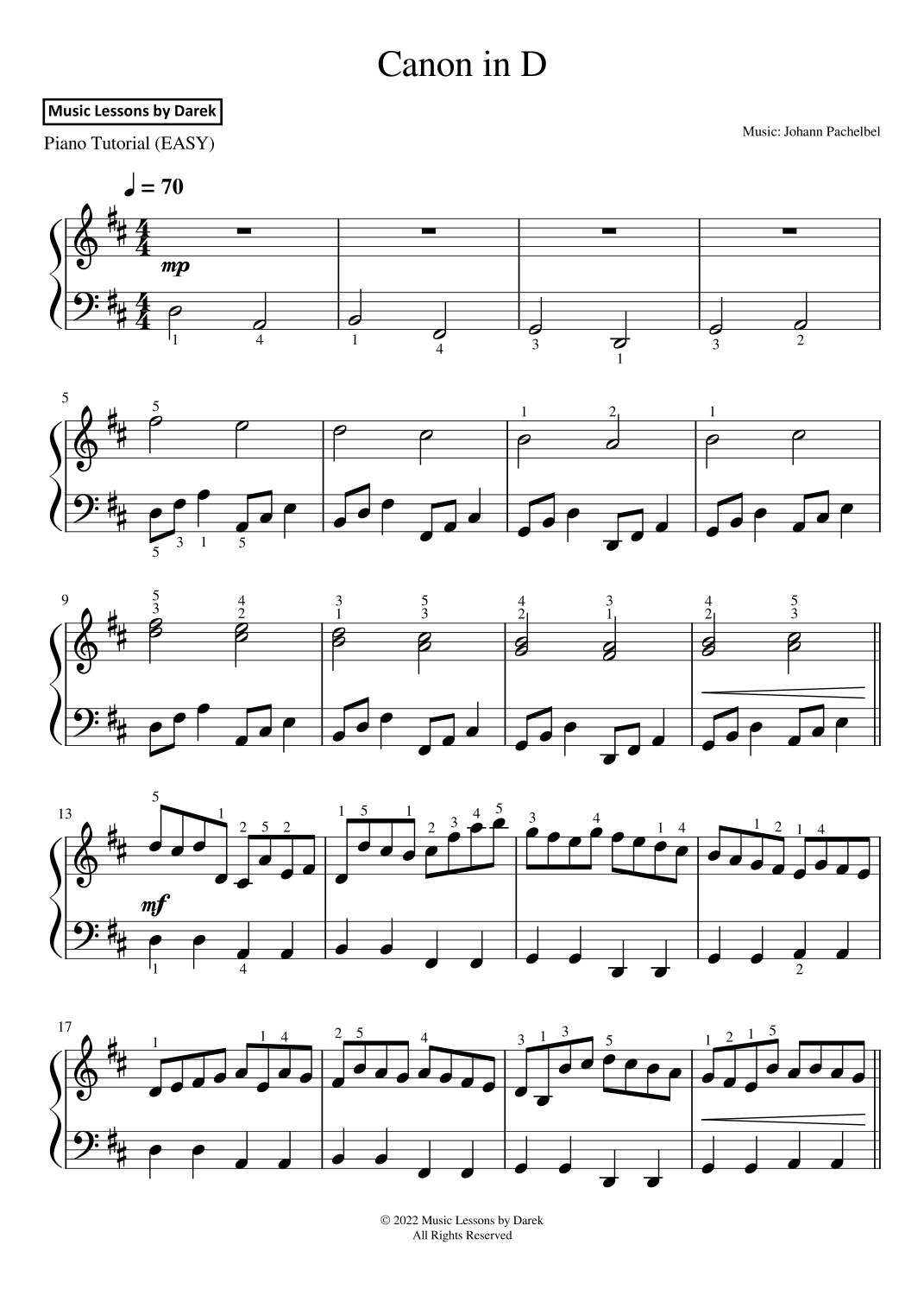 Canon In D EASY PIANO Johann Pachelbel arr Darek By Johann Pachelbel Sheet Music For Easy Piano At Sheet Music Direct Canon In D EASY PIANO Johann Pachelbel arr Darek By Johann Pachelbel Sheet Music For Easy Piano At Sheet Music Direct
