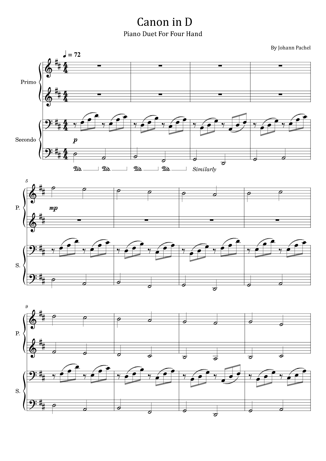 pachelbel canon piano sheet music pachelbel canon piano sheet music