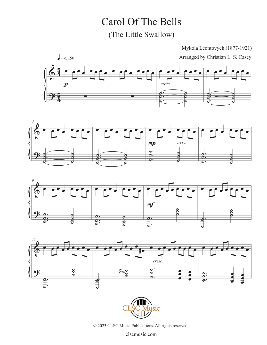 Carol Of The Bells arr Christian L S Casey By Mykola Leontovych Sheet Music For Piano Solo At Sheet Music Direct
