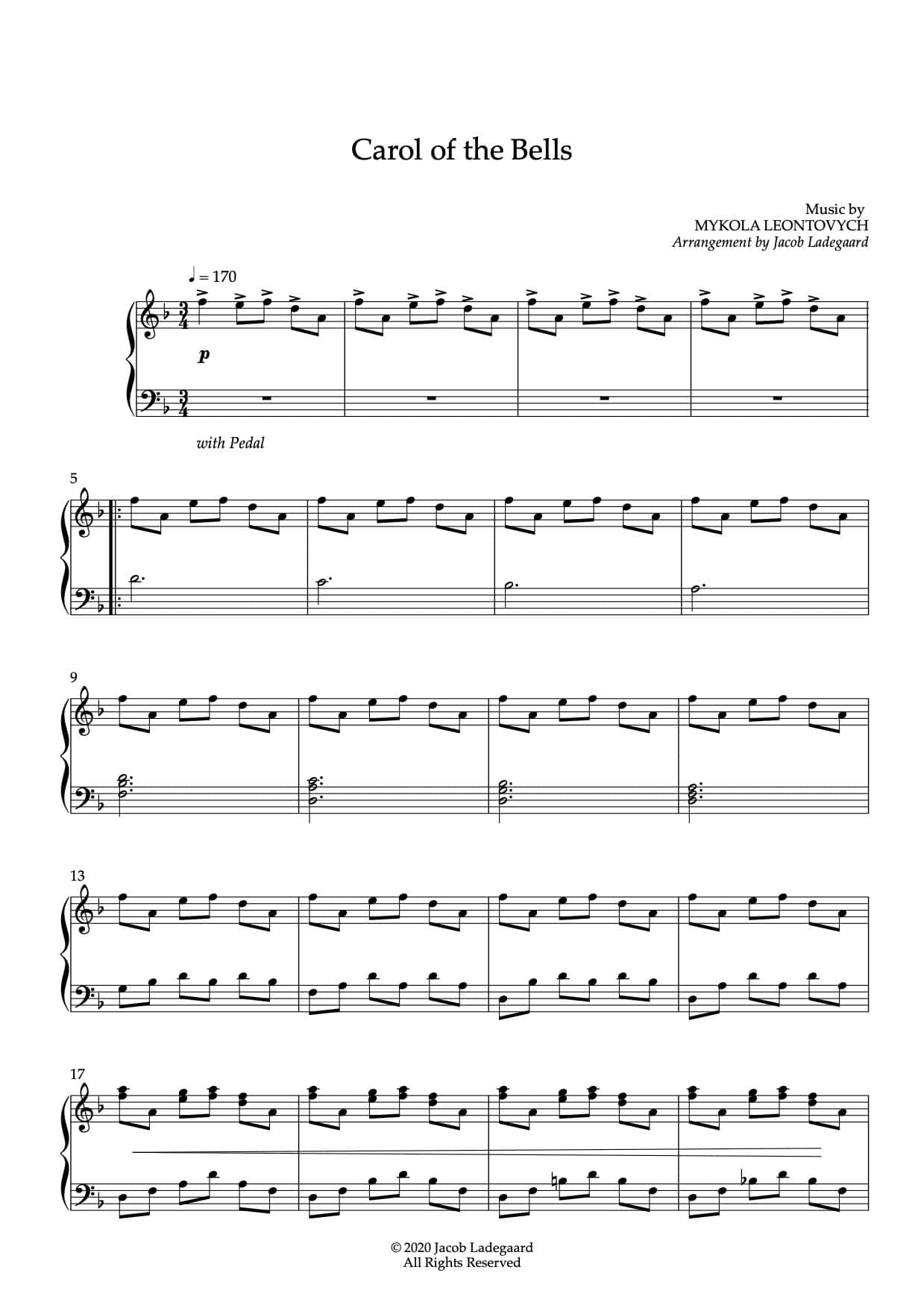 Carol Of The Bells Arrangement By Jacob s Piano