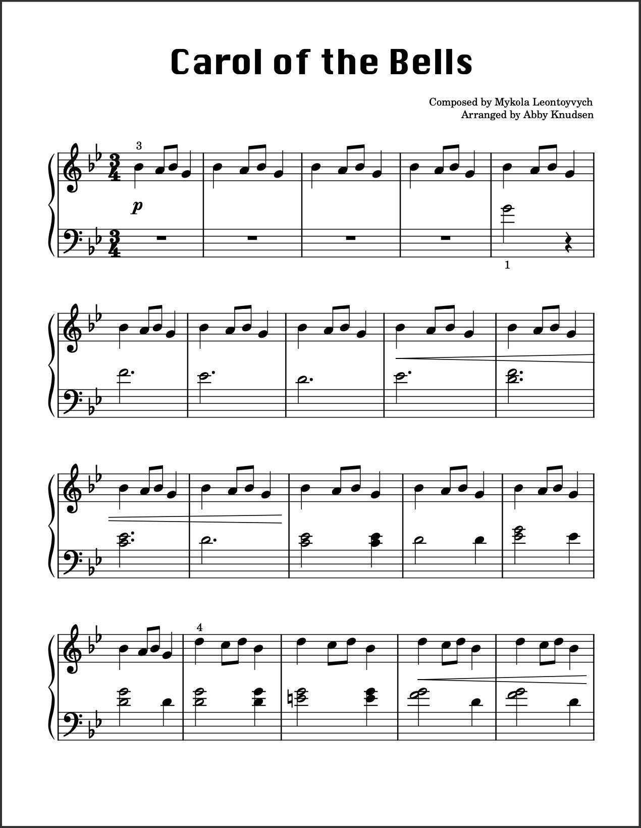 Carol Of The Bells Piano Sheet Music Beginner intermediate printable PDF Etsy