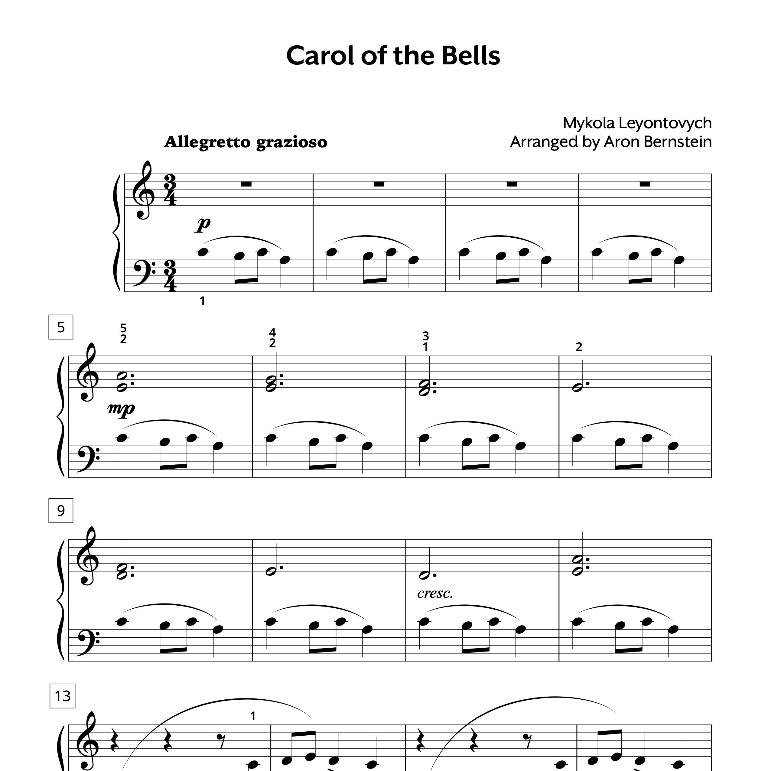 Carol Of The Bells Piano Sheet Music Easy Version