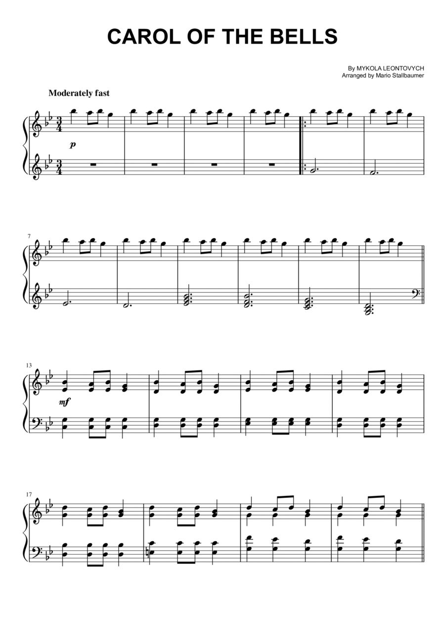 Carol Of The Bells Piano Solo Piano Solo Digital Sheet Music Sheet Music Plus