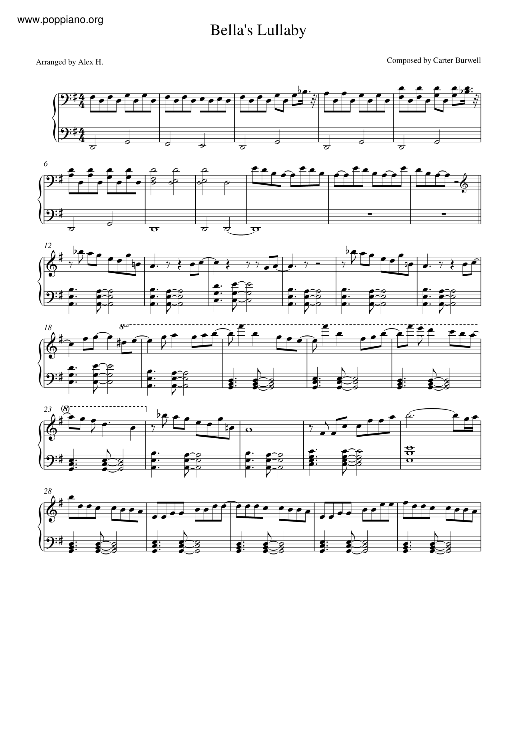  Carter Burwell Twilight Bella s Lullaby Sheet Music Pdf Free Score Download 