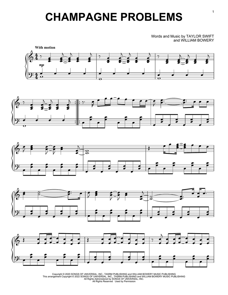 Champagne Problems By Taylor Swift Piano Solo Digital Sheet Music Sheet Music Plus