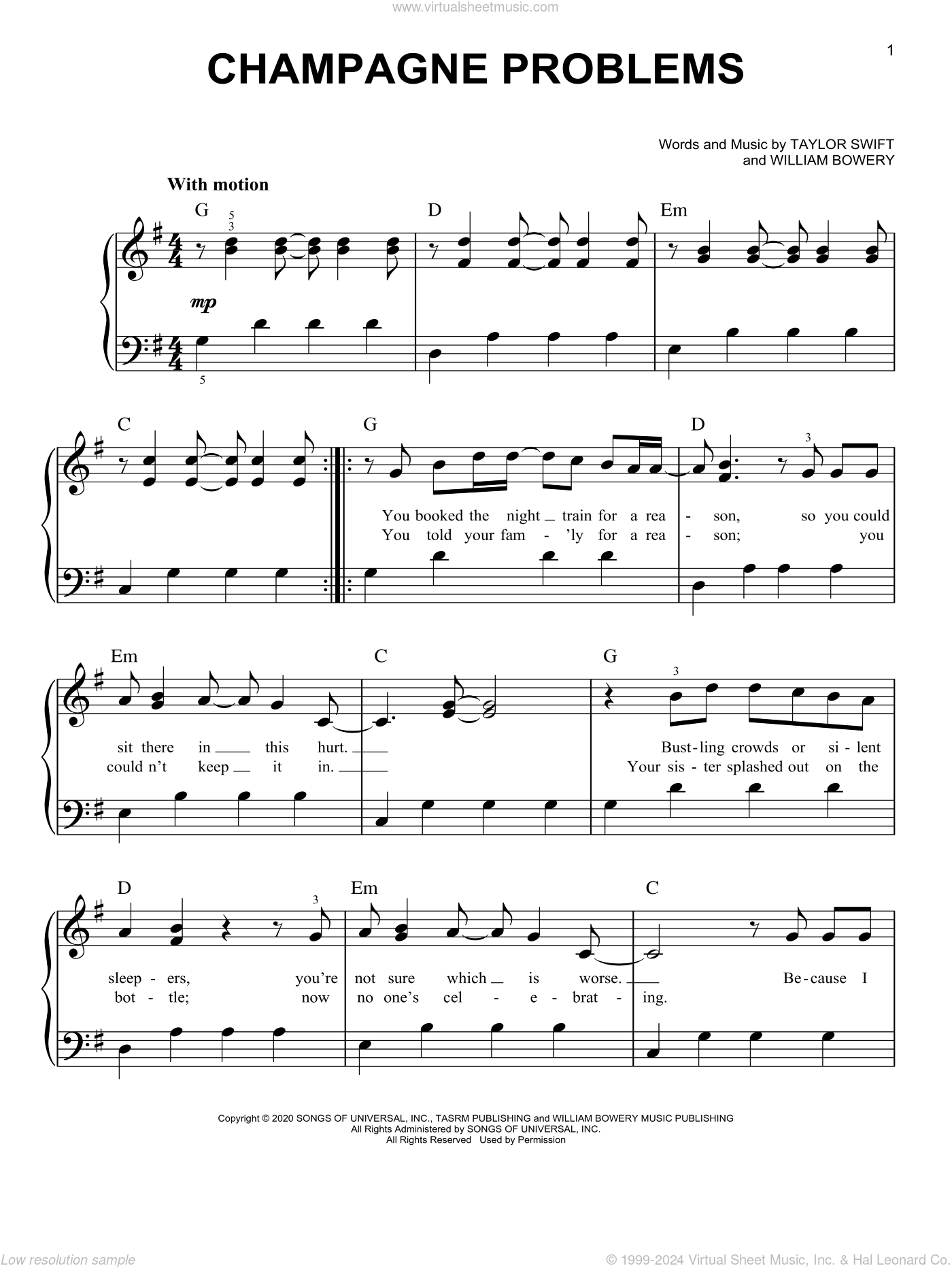 Champagne Problems easy Sheet Music For Piano Solo PDF 