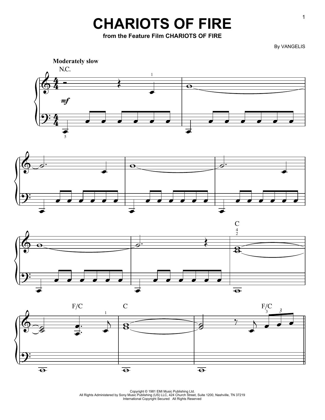 Chariots Of Fire By Vangelis Sheet Music For Easy Piano At Sheet Music Direct