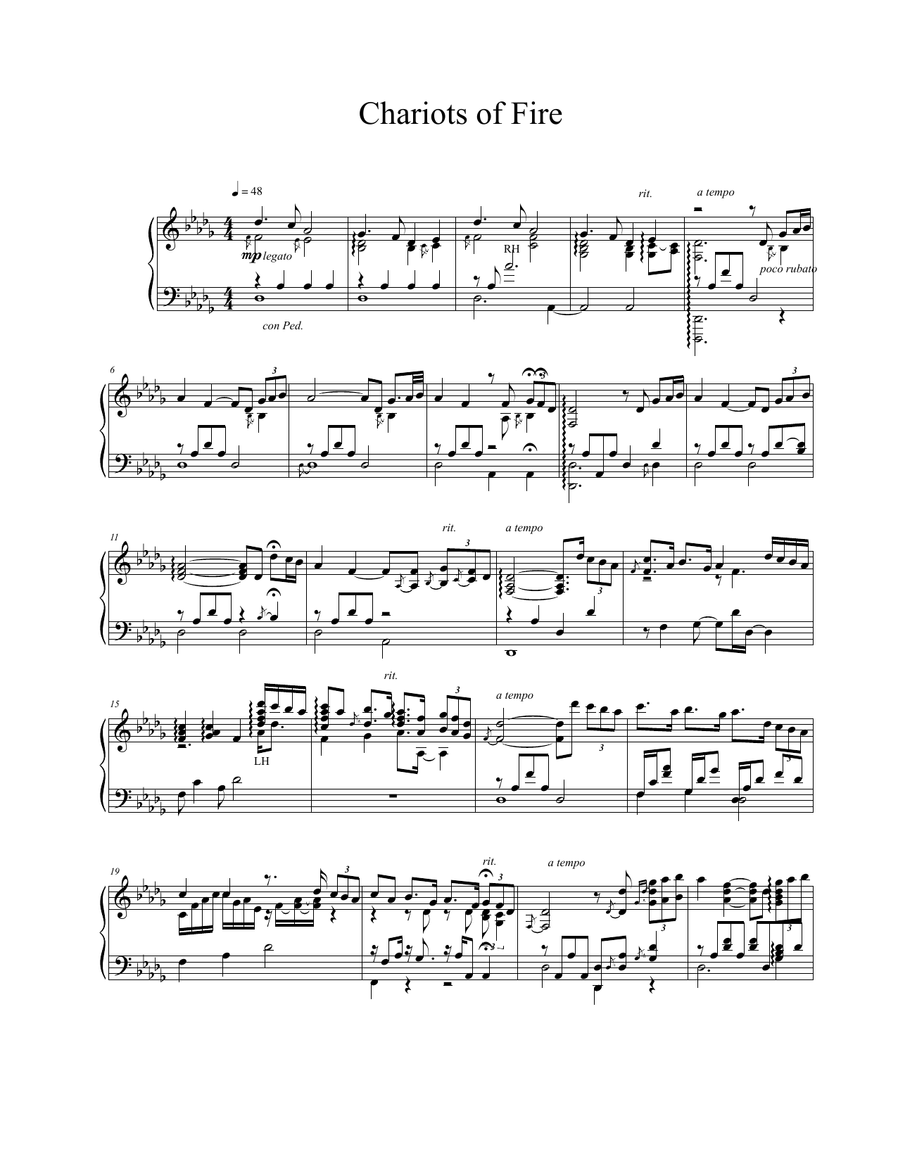 Chariots Of Fire By Vangelis Sheet Music For Piano Solo At Sheet Music Direct
