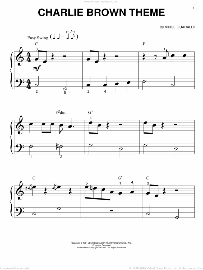 Charlie Brown Theme Sheet Music For Piano Solo big Note Book 