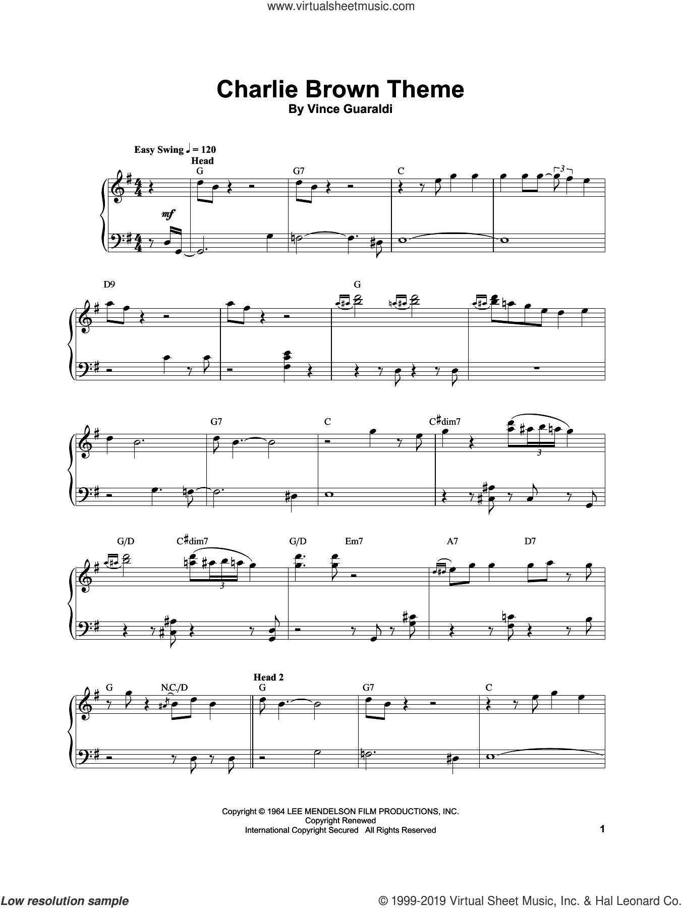 Charlie Brown Theme Sheet Music intermediate For Piano Solo transcription Charlie Brown Theme Sheet Music intermediate For Piano Solo transcription