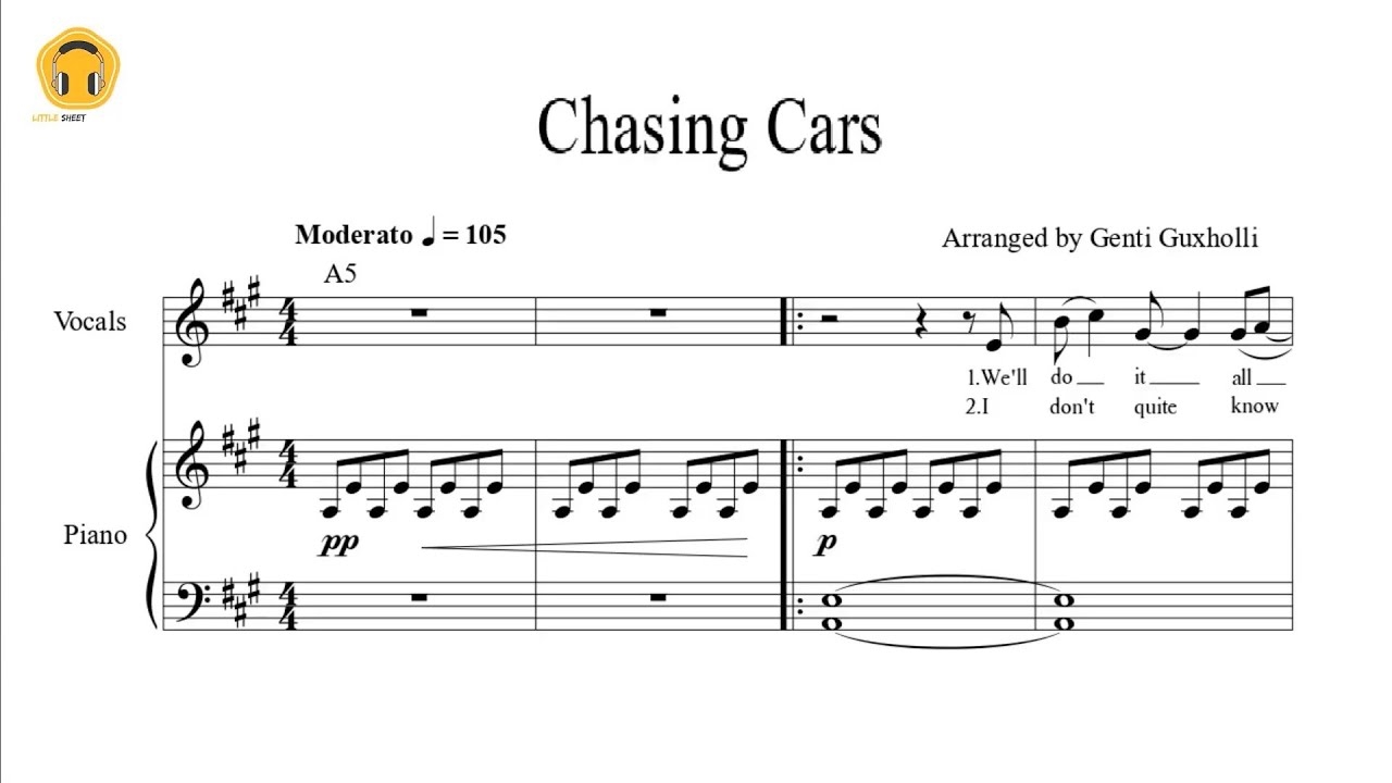 chasing cars piano sheet music