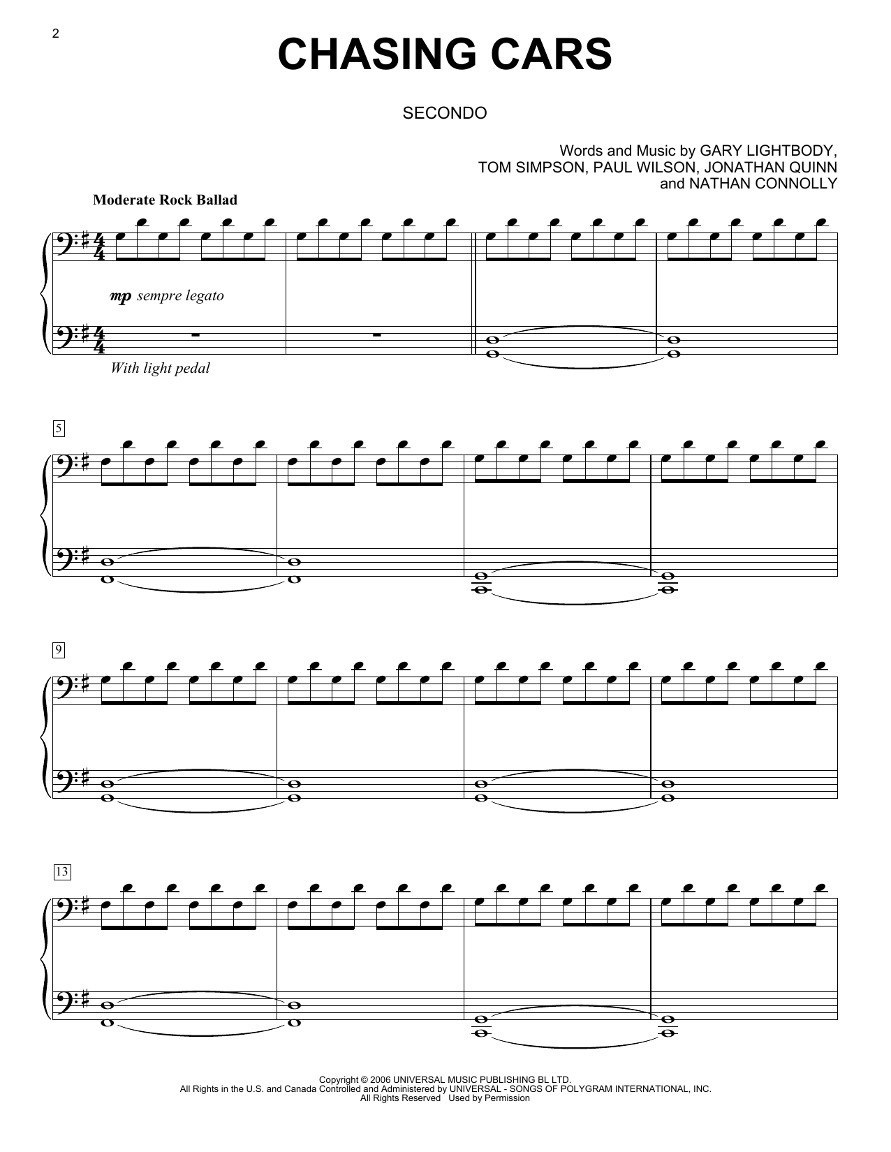 Chasing Cars By Snow Patrol Sheet Music For Piano Duet At Sheet Music Direct