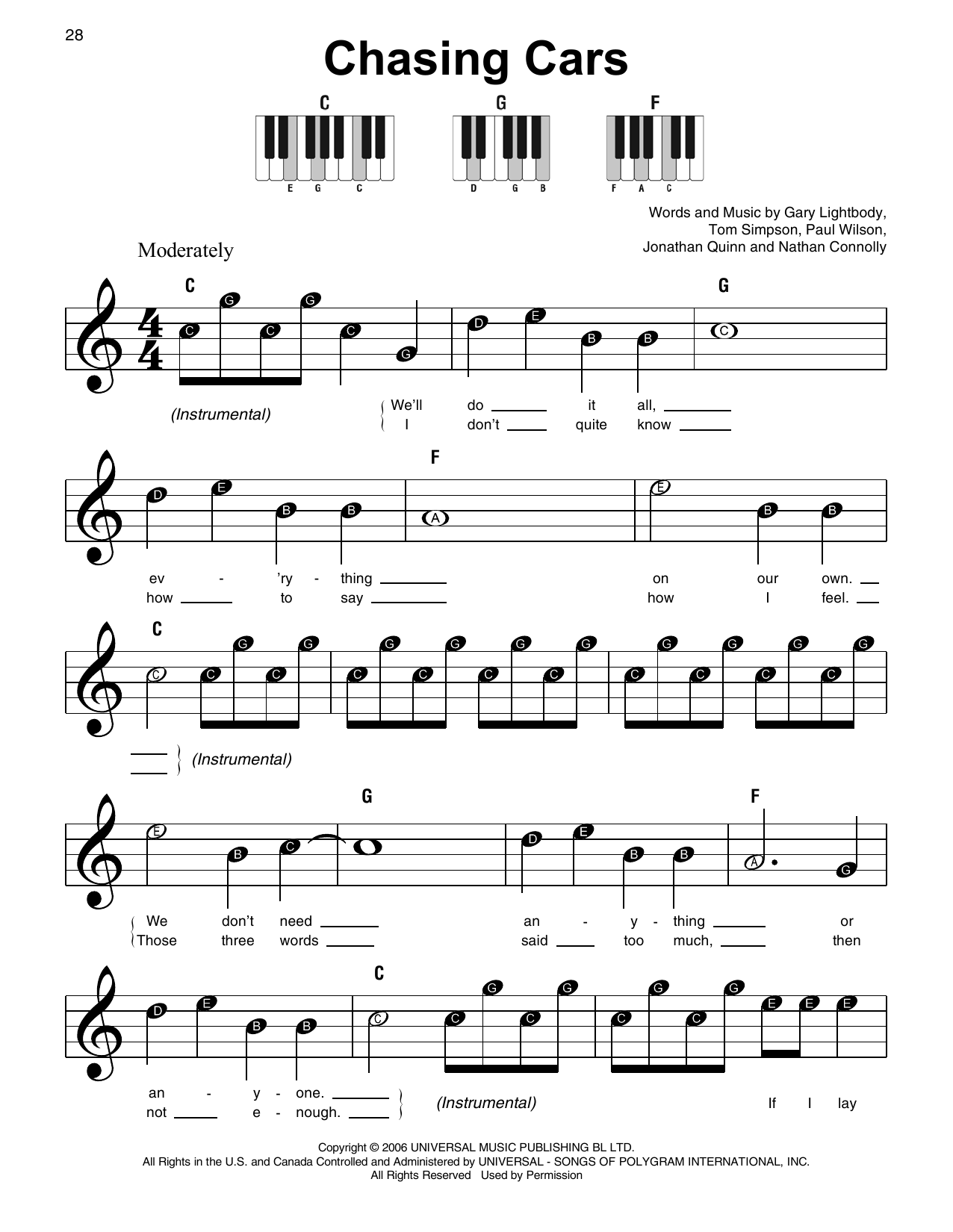Chasing Cars By Snow Patrol Sheet Music For Super Easy Piano At Sheet Music Direct