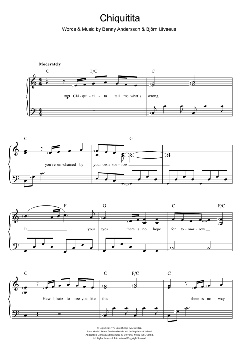 Chiquitita By ABBA Sheet Music For Easy Piano At Sheet Music Direct