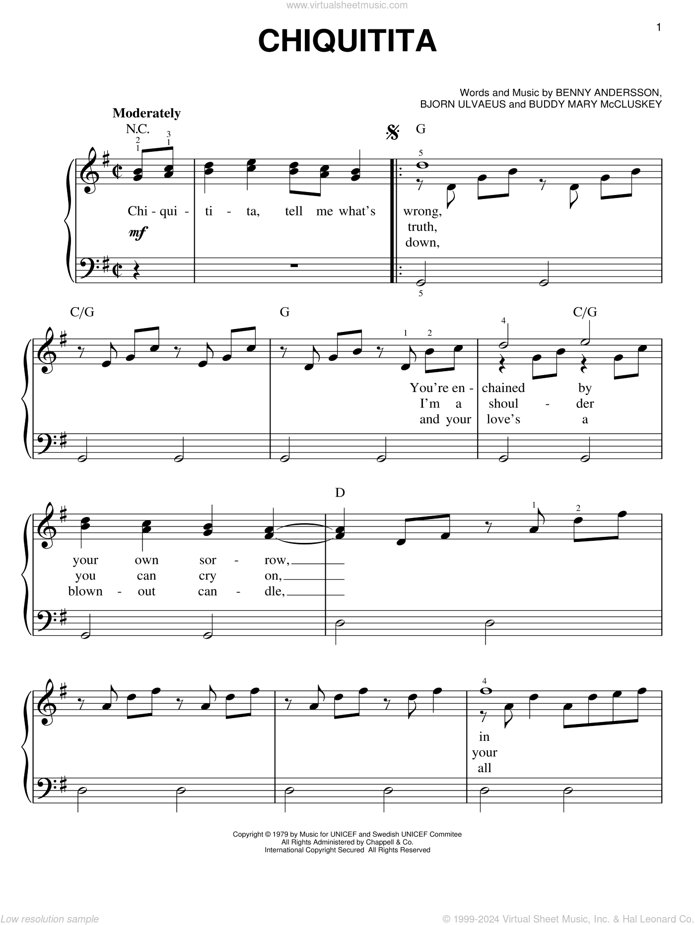 Chiquitita easy Sheet Music For Piano Solo PDF interactive Chiquitita easy Sheet Music For Piano Solo PDF interactive
