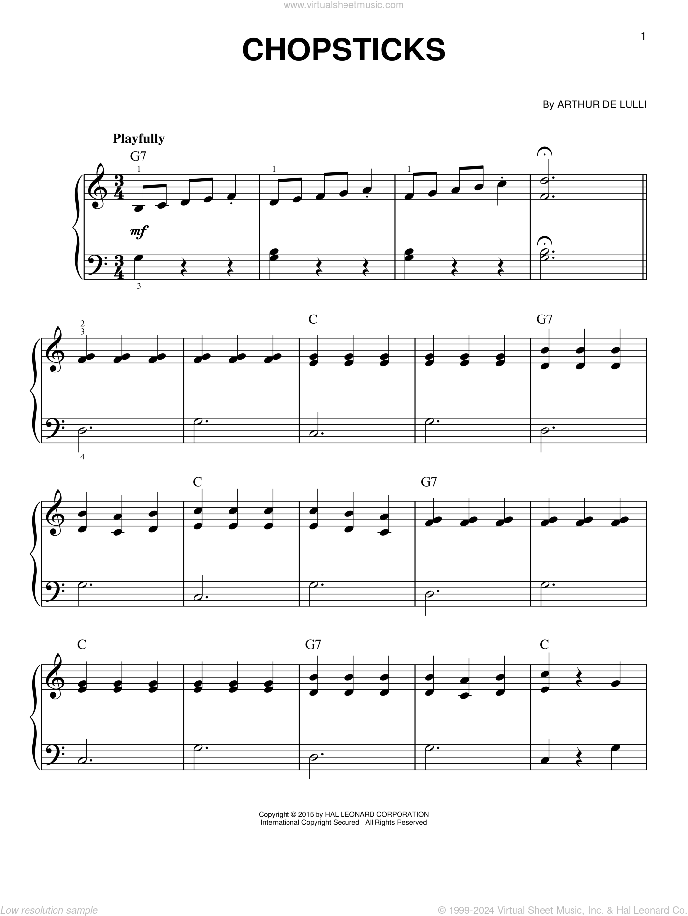 Chopsticks beginner Sheet Music For Piano Solo PDF 