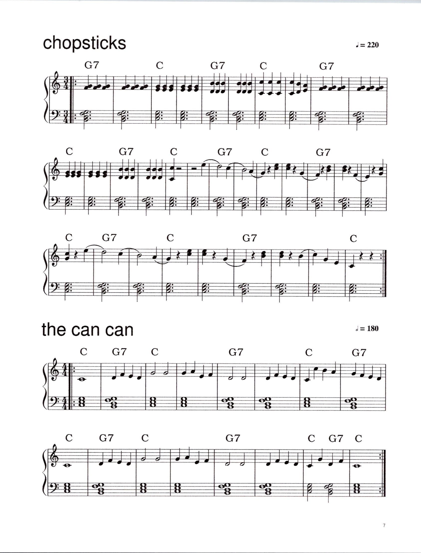 Chopsticks Can Can teaching Pieces Digital Early Sheet Music With Chords C G7 Key Of C Etsy
