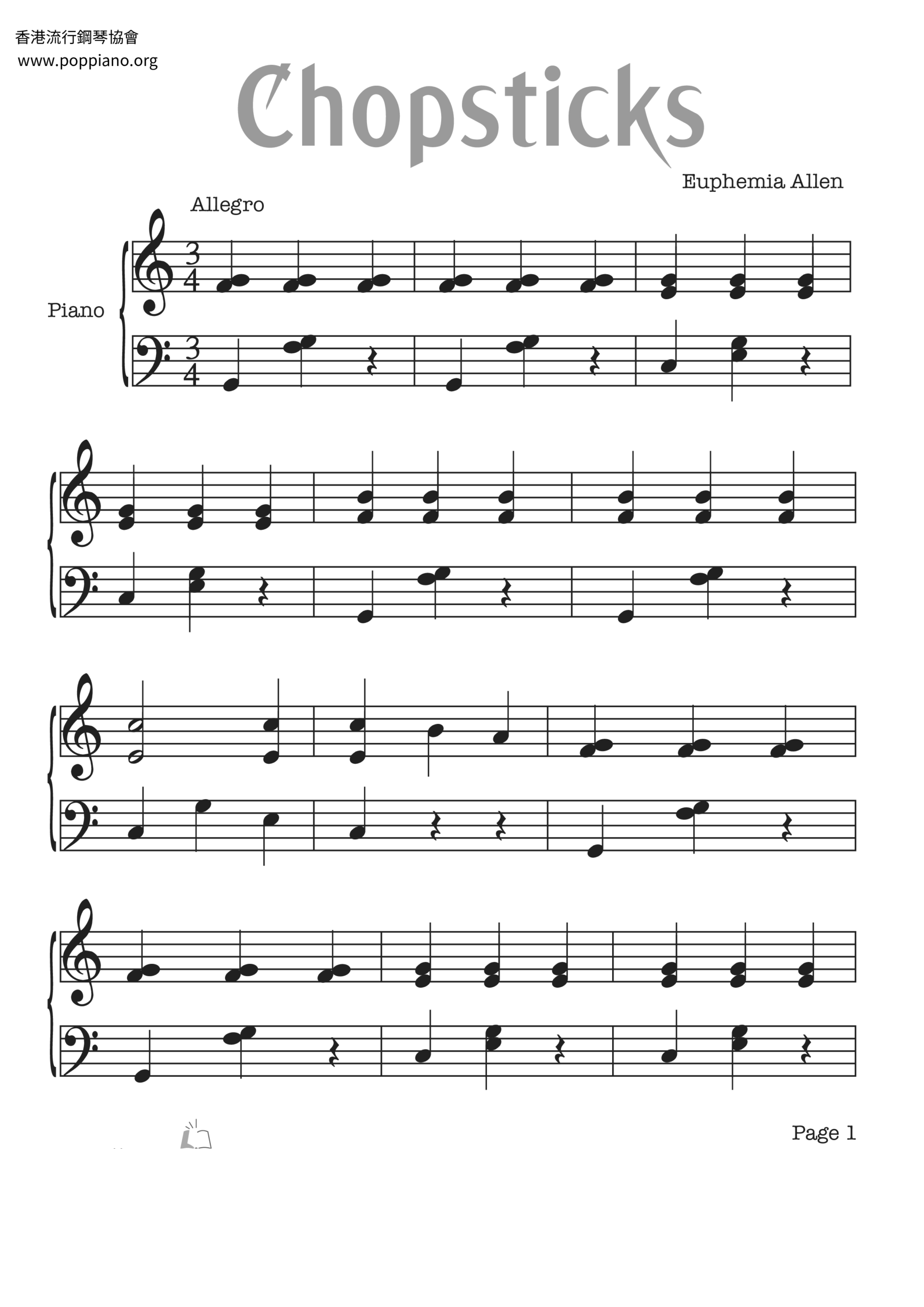 chopsticks on the piano sheet music