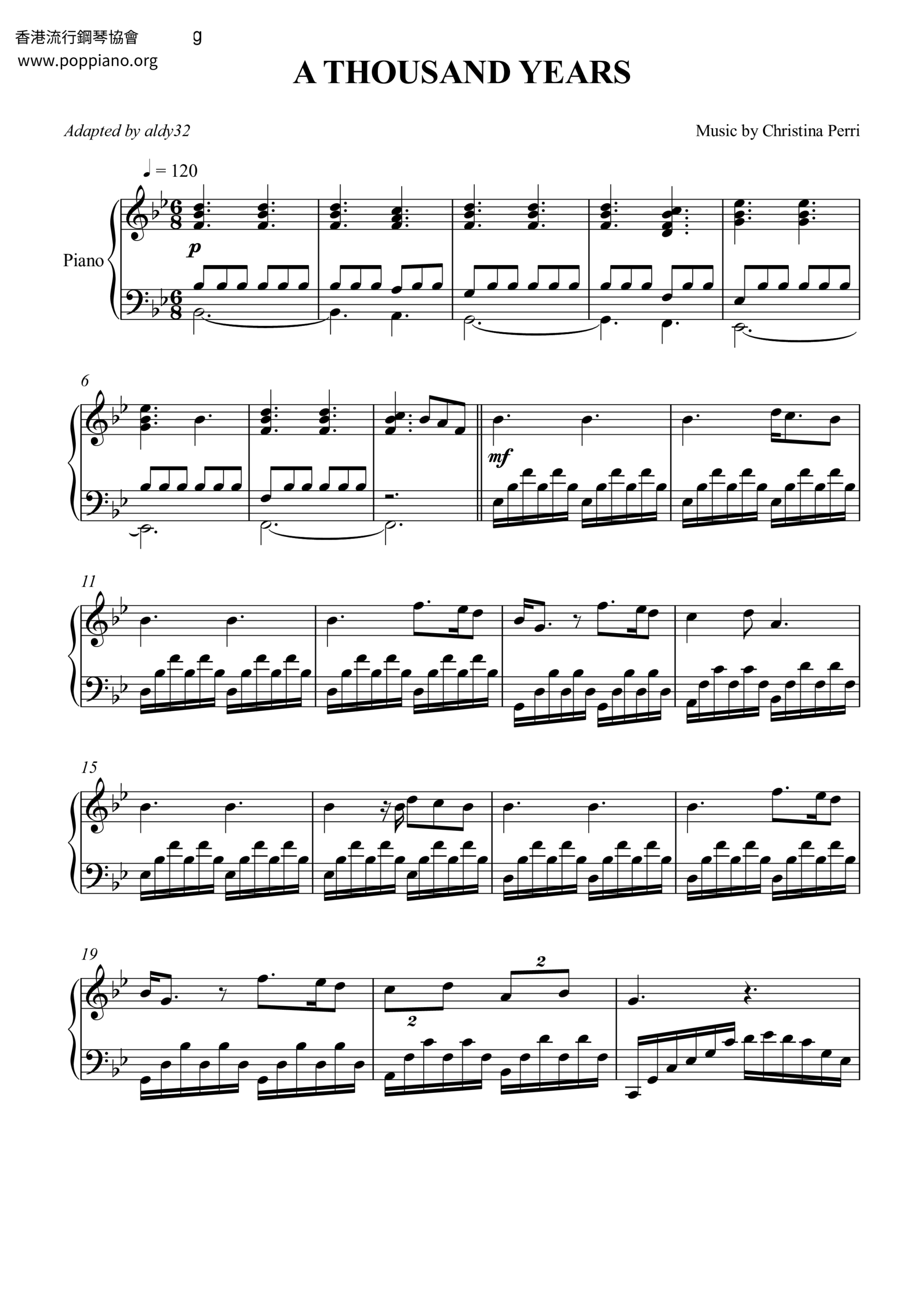 1000 years piano sheet music