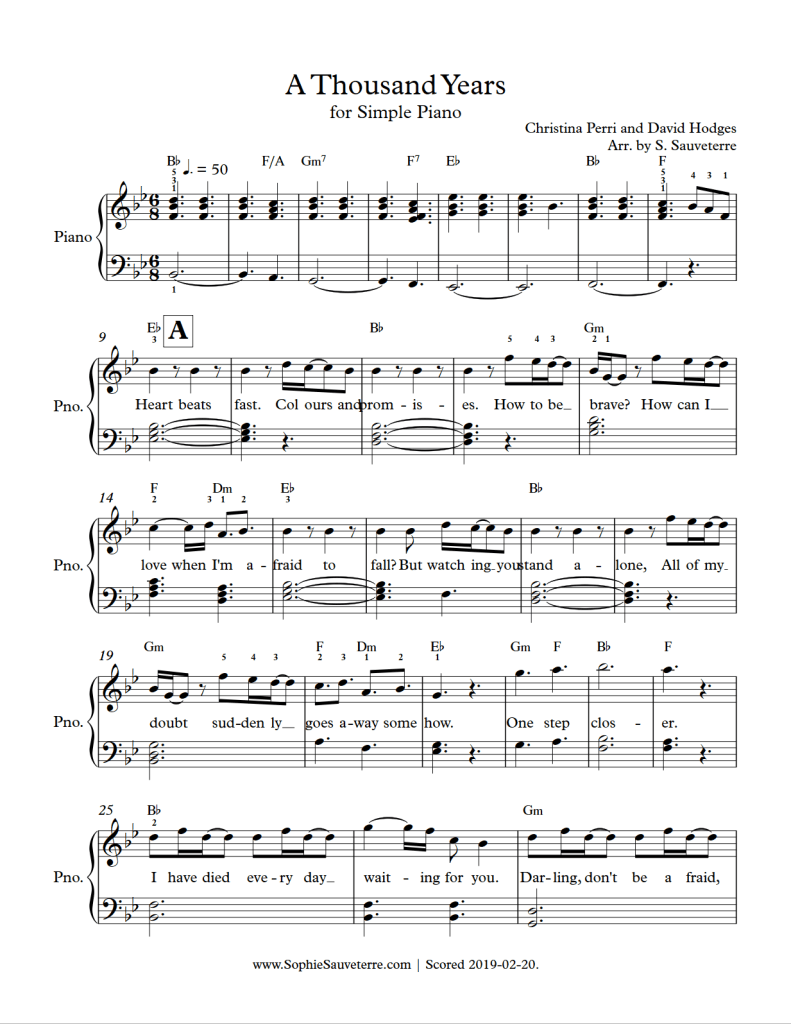a thousand years piano sheet music