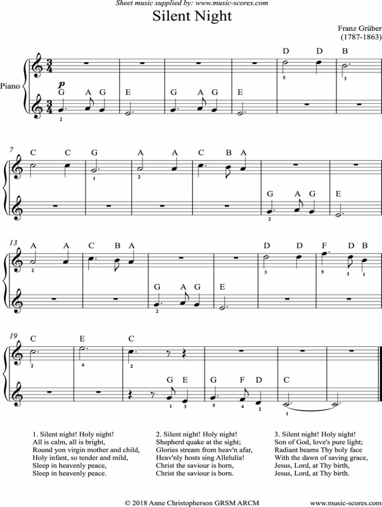 Christmas Silent Night Holy Night Easy Piano Classical Sheet Music