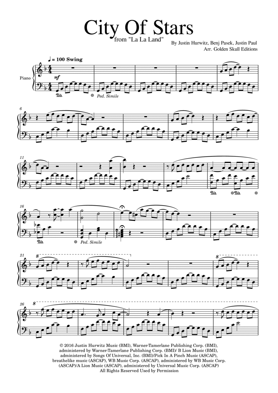 City Of Stars By Justin Hurwitz Piano Solo Digital Sheet Music Sheet Music Plus