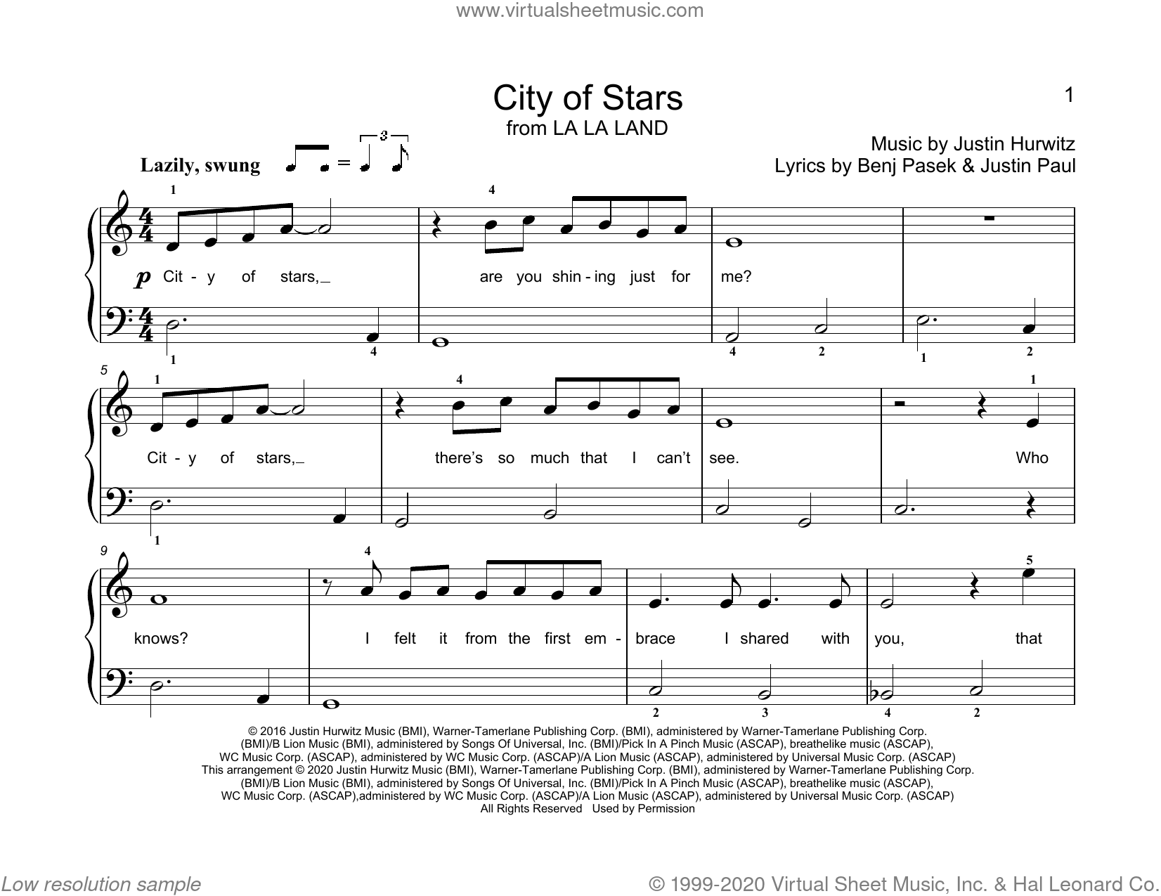City Of Stars from La La Land arr Christopher Hussey Sheet Music beginner from La La Land For Piano Solo elementary 