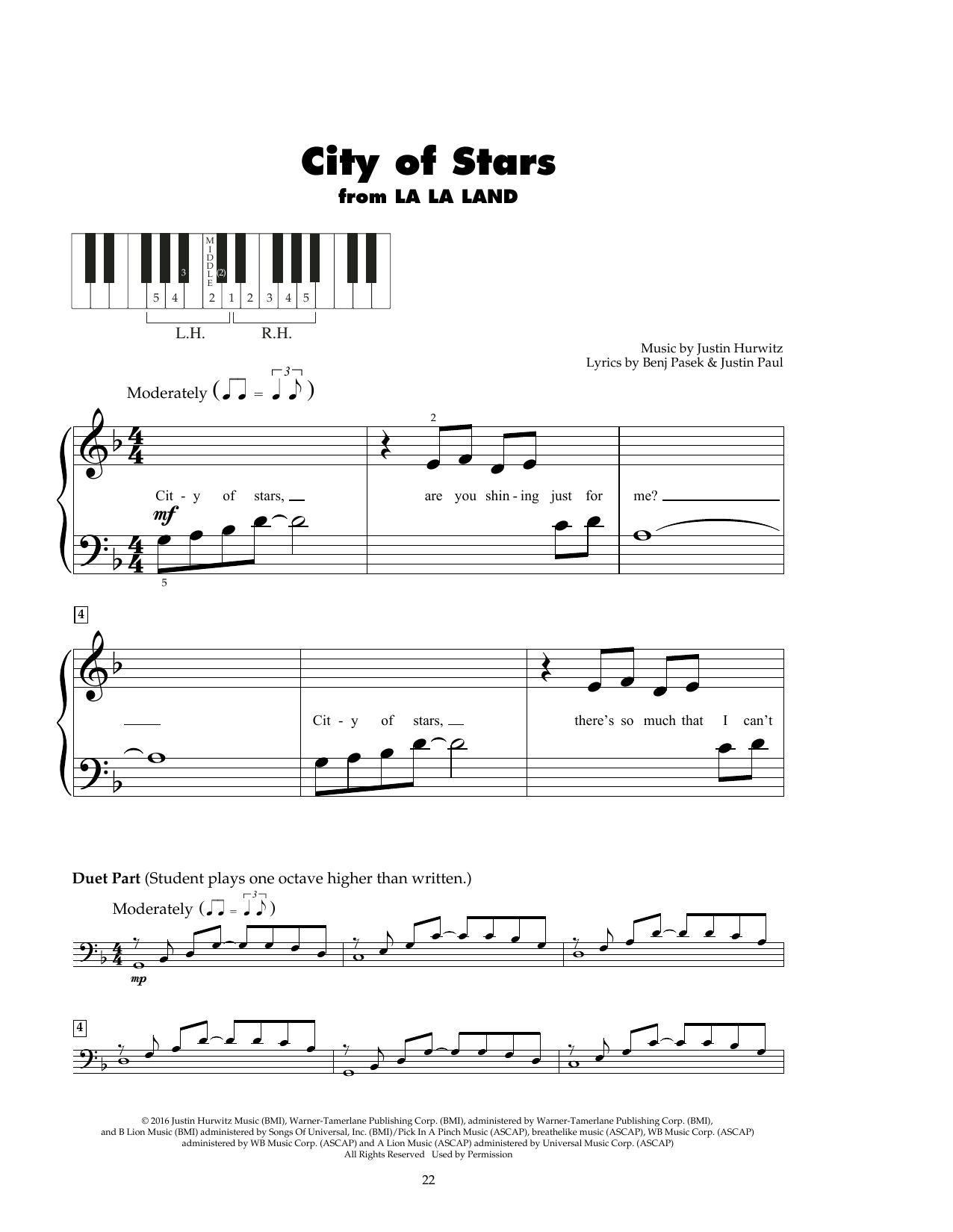 city of stars sheet music piano