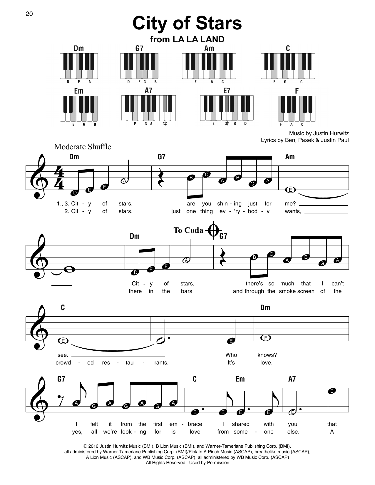 sheet music city of stars piano