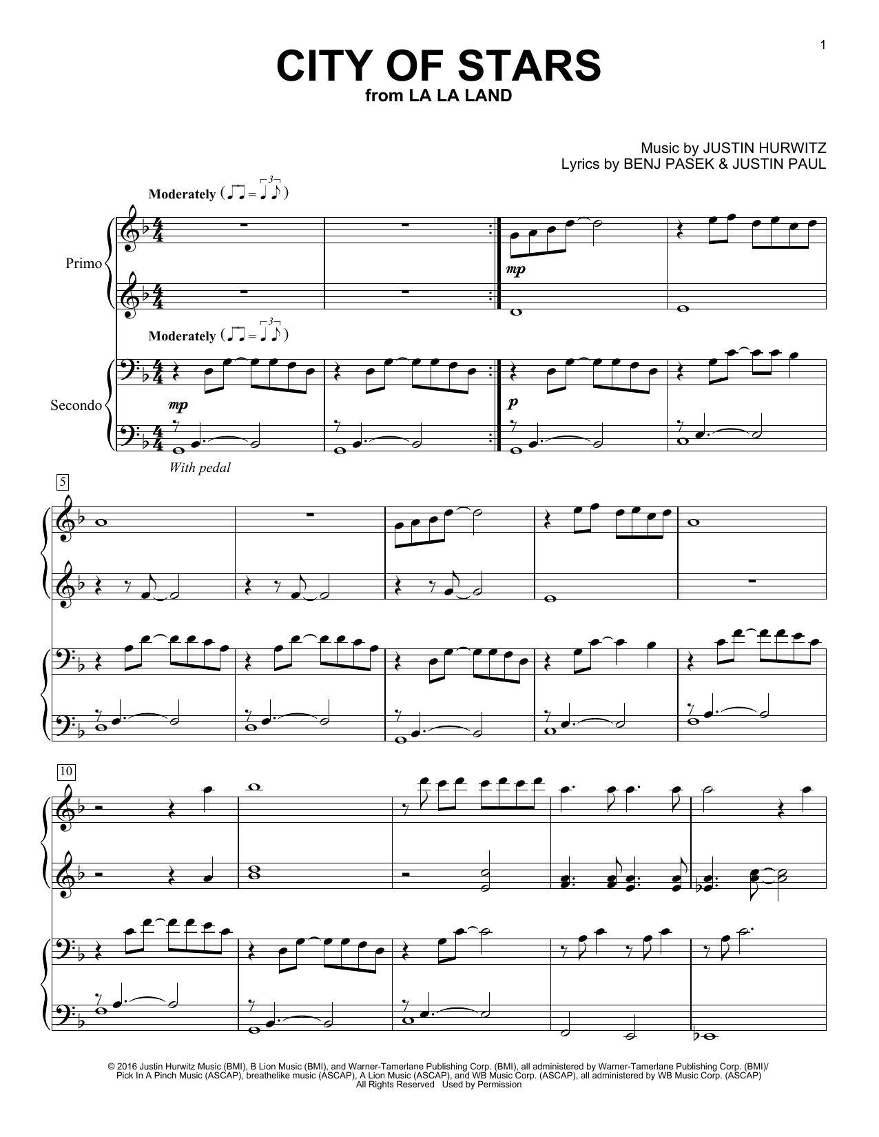 City Of Stars from La La Land By Ryan Gosling Emma Stone Sheet Music For Piano Duet At Sheet Music Direct