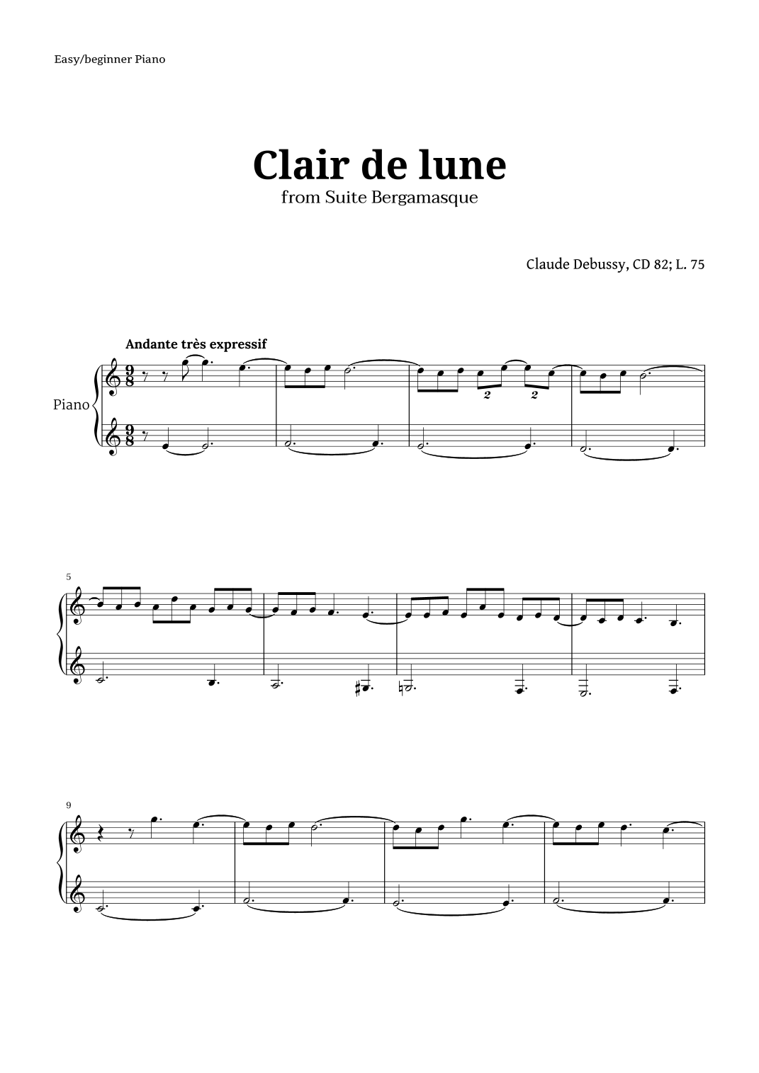 clair de lune piano sheet music