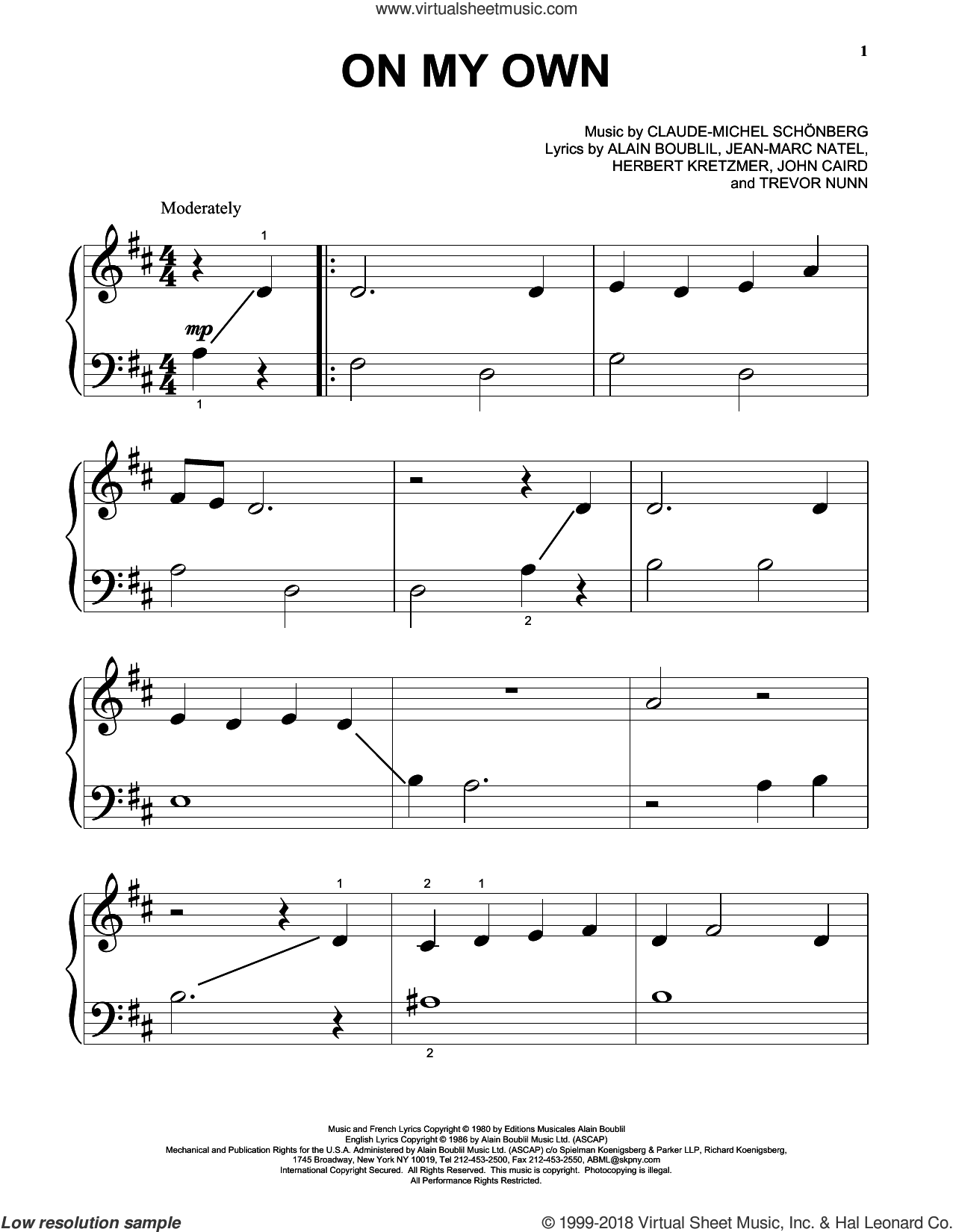 Claude Michel Schonberg On My Own from Les Miserables Sheet Music For Piano Solo V2 Claude Michel Schonberg On My Own from Les Miserables Sheet Music For Piano Solo V2